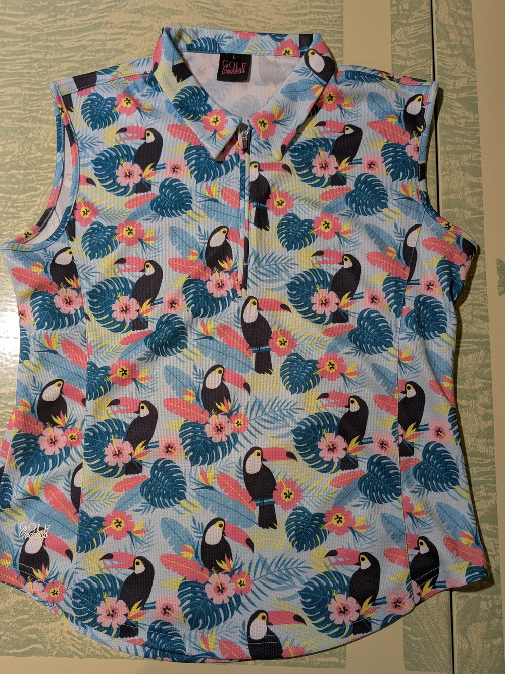 Goddess Sleeveless Toucan Polo in Blue, Pink and Yellow